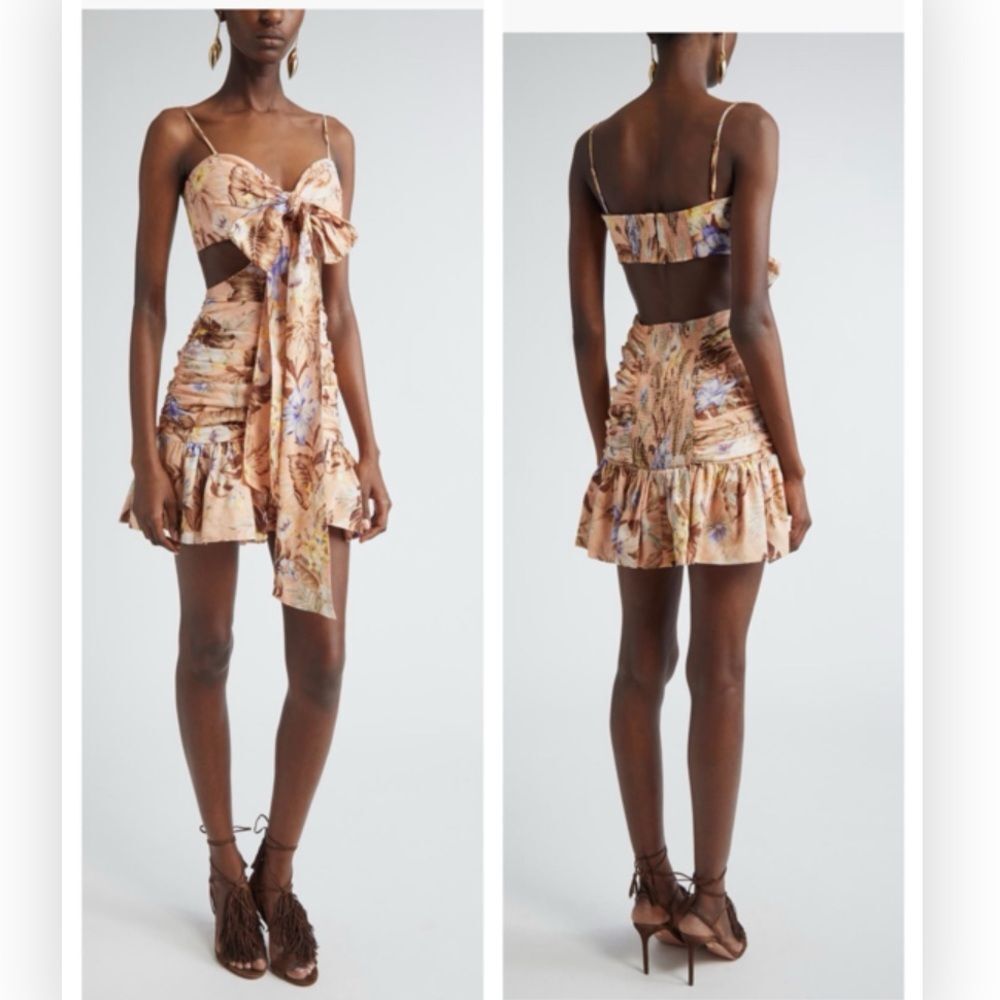 Nwt Zimmermann Coco Floral Print Bow Detail Minidres
